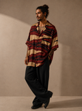 Camicia Etnica in Seta Sari Vintage Righe Fiamma - Taglia L