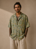 Camicia Etnica in Seta Sari Vintage Medaglioni Salvia - Taglia M