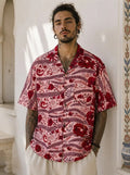 Camicia in Seta Sari Rose e Felci Rosso e Rosa Unisex - Taglia L CAMICIE PARTICOLARI