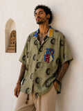Camicia Kalamkari Block Print Dea Indiana e Pavone Verde Unisex - Taglia XL CAMICIE PARTICOLARI
