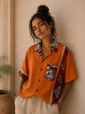 Camicia Sari Block Print Arancio Figure Danzanti Unisex - Taglia S CAMICIE PARTICOLARI