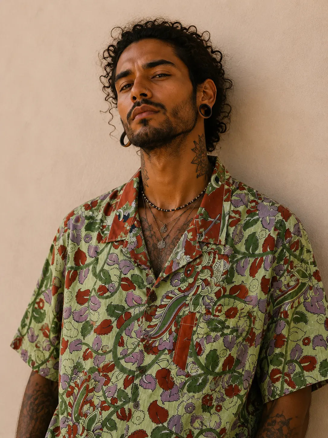 Camicia Sari Block Print Floreale Verde Salvia Unisex - Taglia M CAMICIE PARTICOLARI