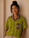 Camicia Unisex Kalamkari Verde Lime con Elefanti - Taglia S CAMICIE PARTICOLARI