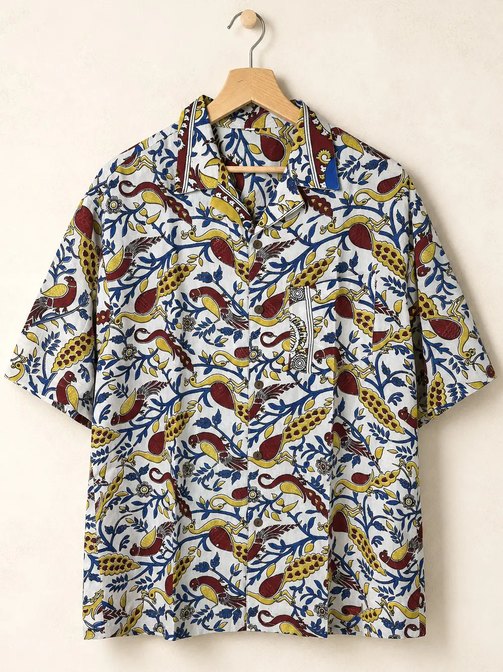 Camicia Etnica Sari Block Print Bianco Pavoni Paisley - Taglia S CAMICIE PARTICOLARI
