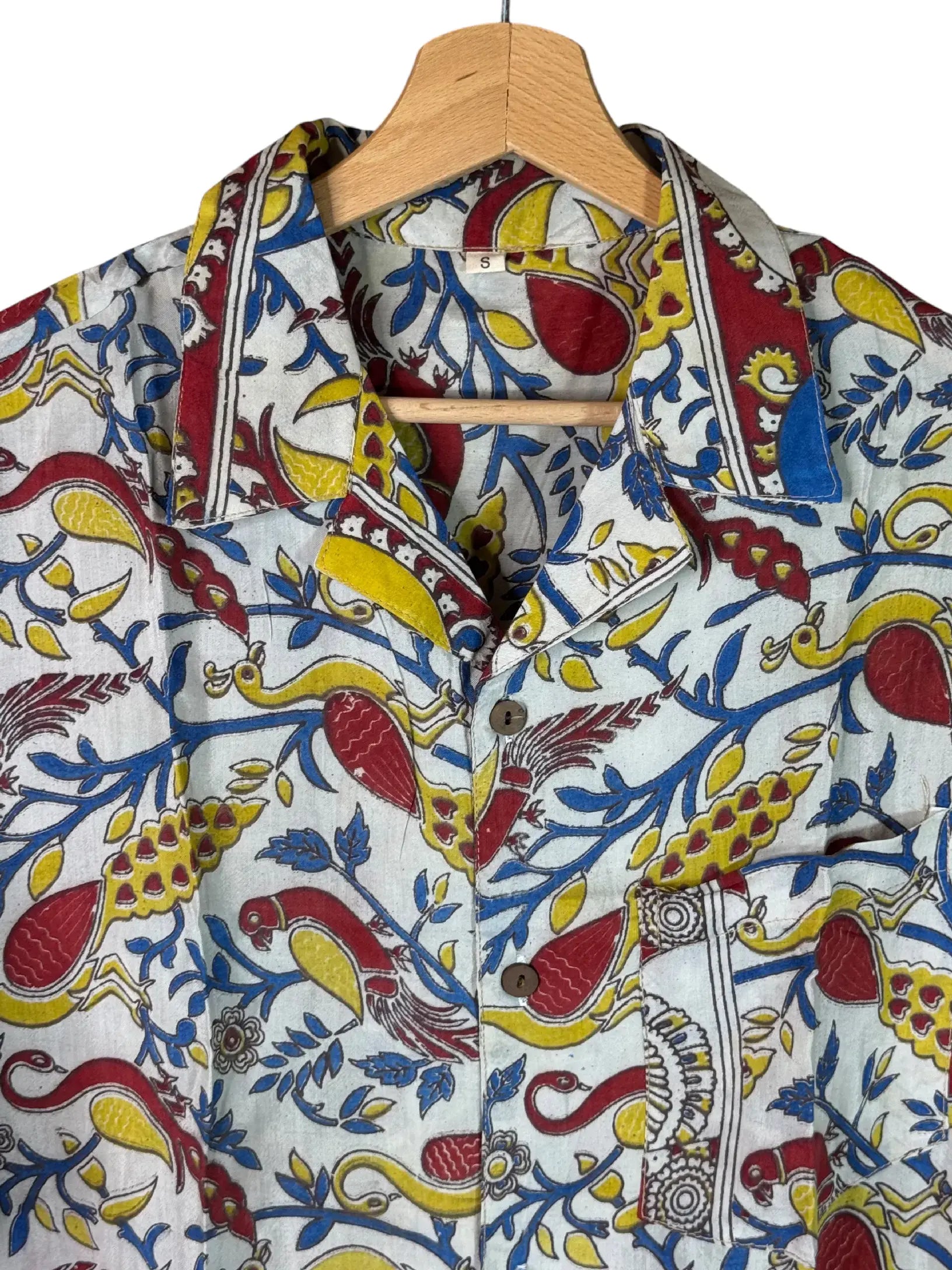 Camicia Etnica Sari Block Print Bianco Pavoni Paisley - Taglia S CAMICIE PARTICOLARI