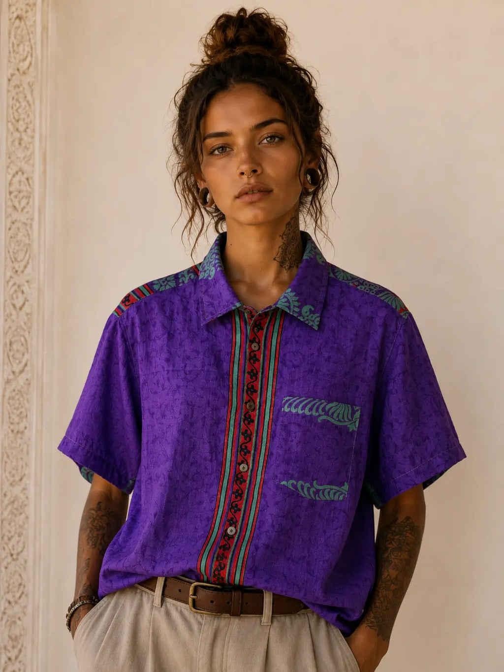 Camicia sari indiani unisex viola paisley etnica Unisex - taglia M CAMICIE PARTICOLARI